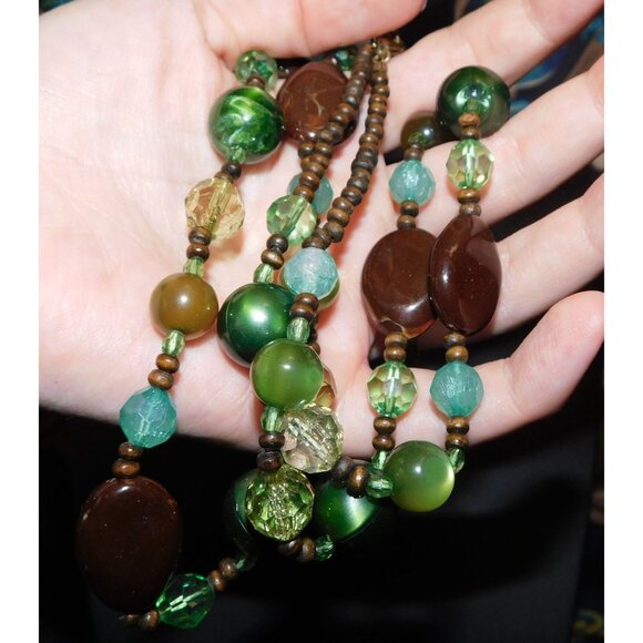 Bohemian Brown And Green Long Beaded Necklace - Picture 3 of 3